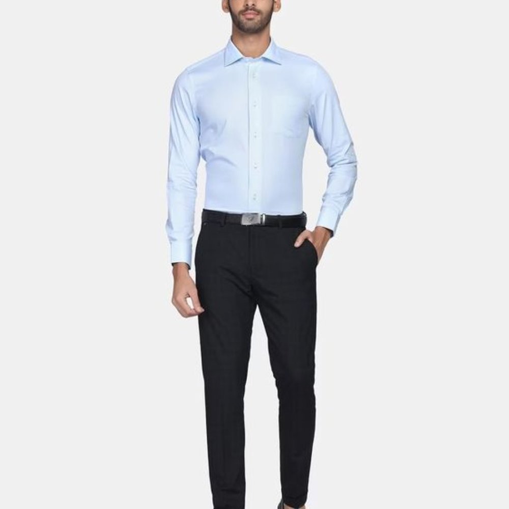 BLACKBERRYS MEN'S BLACK B-9O FORMAL POLYESTER/RAYON BLEND FLAT FRONT TROUSERS